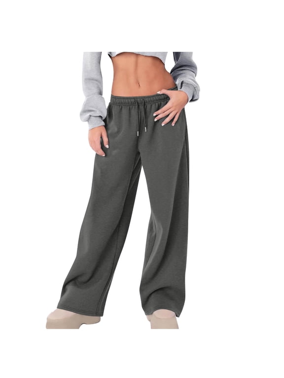 Wide Leg Sweatpants Women Drawstring Comfy Workout Pants with Pockets Casual Athletic Trousers