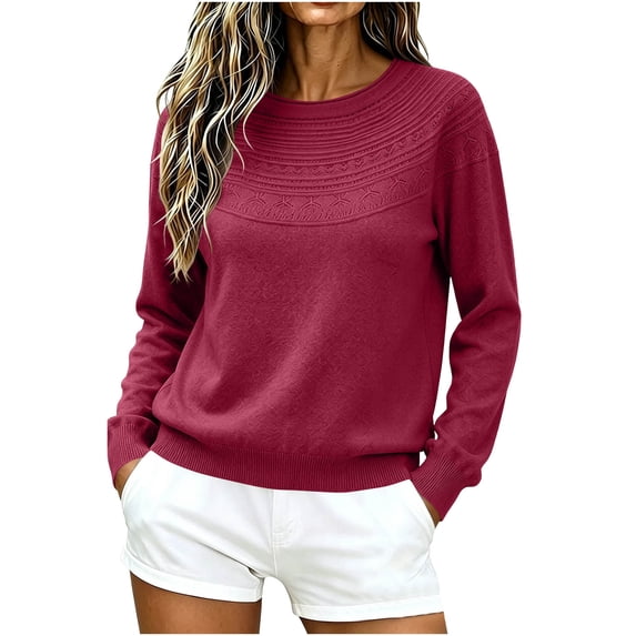 FAIWAD Winter Tops for Women Crewneck Knitted Pullover Sweater Tops Basic Layer Casual Fall Winter Top