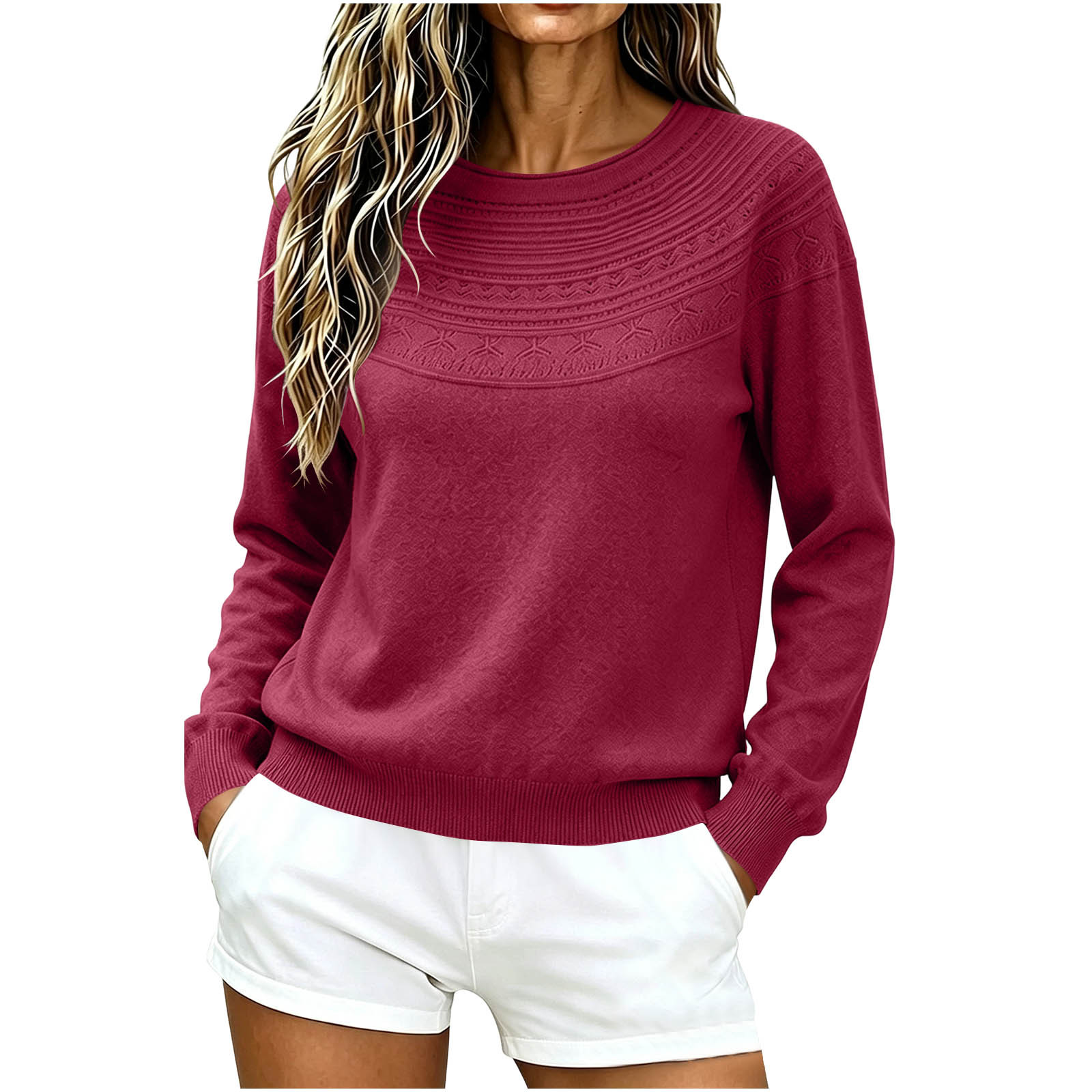 FAIWAD Winter Tops for Women Crewneck Knitted Pullover Sweater Tops Basic Layer Casual Fall Winter Top