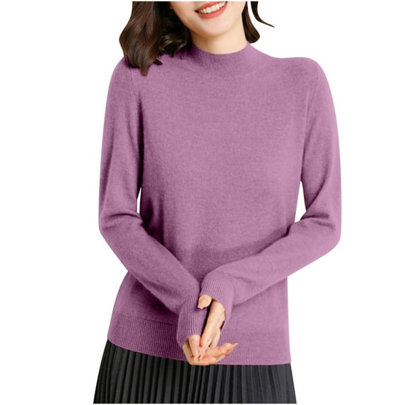 FAIWAD Winter Tops for Women Mock Neck Long Sleeve Knitted Blouse Casual Stretch Basic T-Shirts