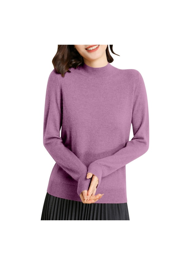 Winter Tops for Women Mock Neck Long Sleeve Knitted Blouse Casual Stretch Basic T-Shirts