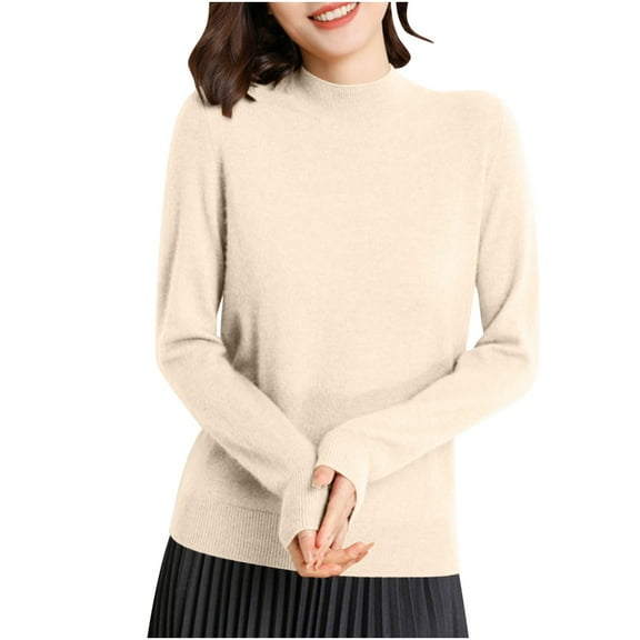 FAIWAD Winter Tops for Women Mock Neck Long Sleeve Knitted Blouse Casual Stretch Basic T-Shirts