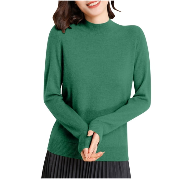 FAIWAD Winter Tops for Women Mock Neck Long Sleeve Knitted Blouse Casual Stretch Basic T-Shirts