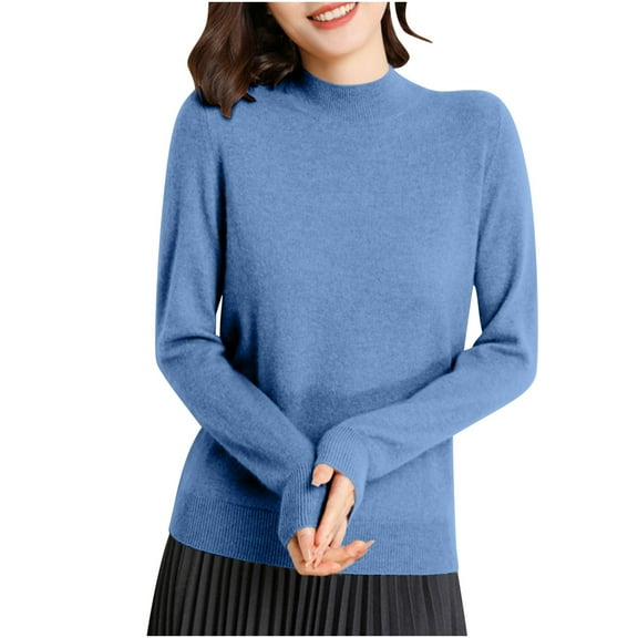FAIWAD Winter Tops for Women Mock Neck Long Sleeve Knitted Blouse Casual Stretch Basic T-Shirts