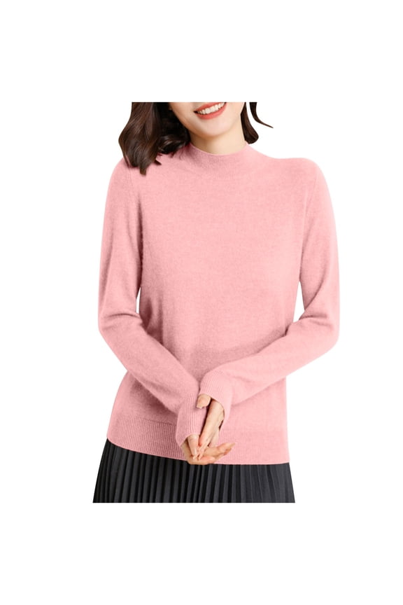 Winter Tops for Women Mock Neck Long Sleeve Knitted Blouse Casual Stretch Basic T-Shirts