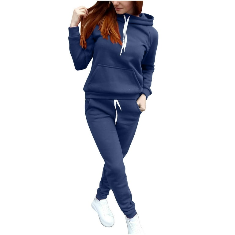 FAIWAD Women 2 Piece Outfits Casual Sweatsuit Hooded Sweatshirt Hoodie with  Sweatpants Sport Outfits Jogger Set (Large, Dark Blue)