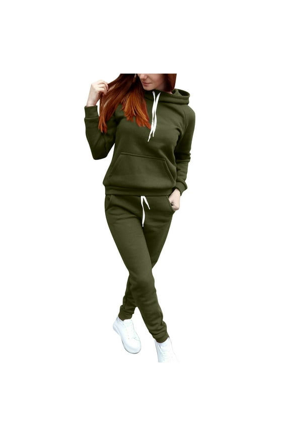Women 2 Piece Outfits Casual Sweatsuit Hooded Sweatshirt Hoodie with Sweatpants Sport Outfits Jogger Set (Medium, Army Green)