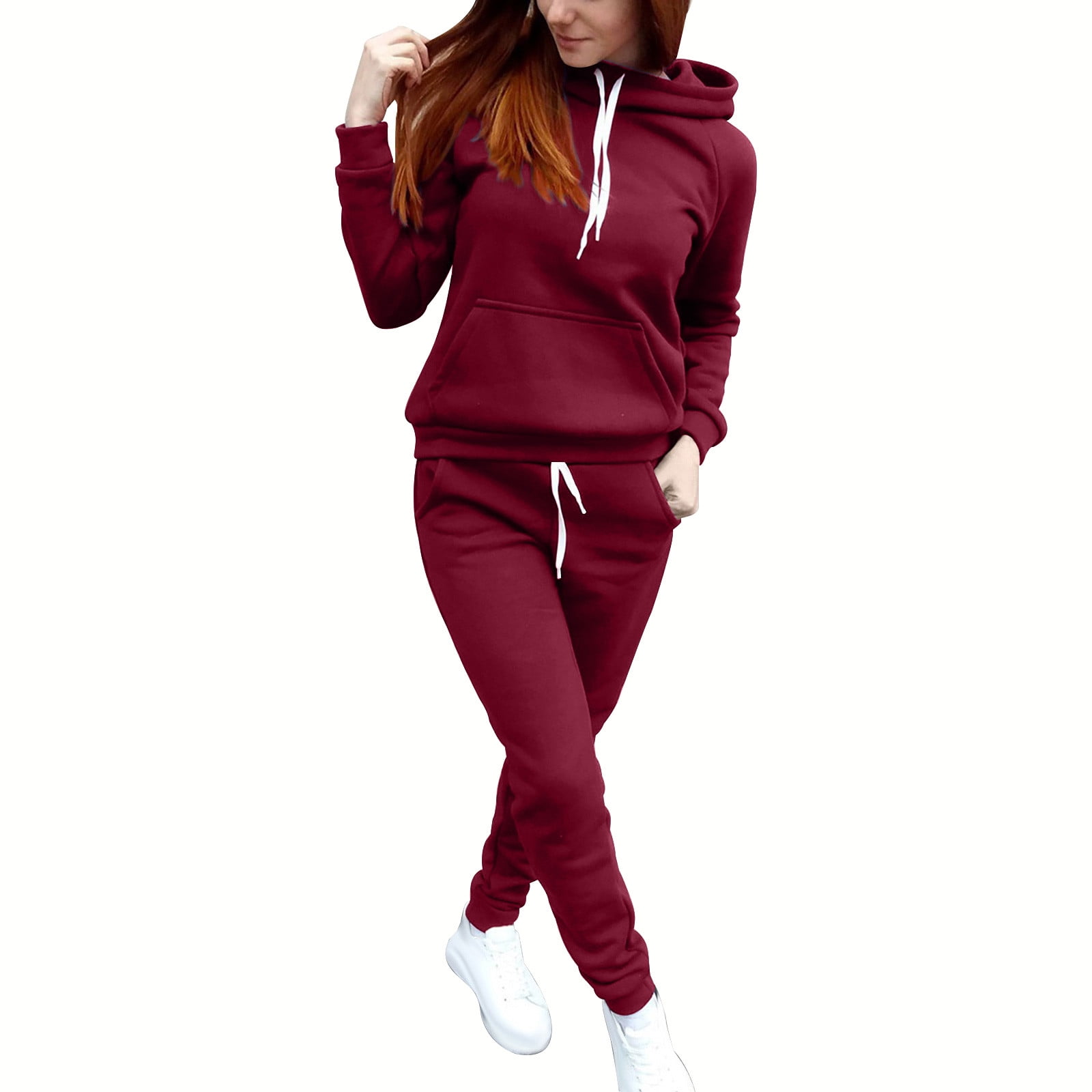FAIWAD Women 2 Piece Outfits Casual Sweatsuit Hooded Sweatshirt Hoodie with Sweatpants Sport Outfits Jogger Set