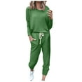 thumbnail image 1 of FAIWAD Women 2 Piece Outfits Long Sleeve Round Neck Solid Color Tops with Drawstring Pants Lounge Suit, 1 of 5
