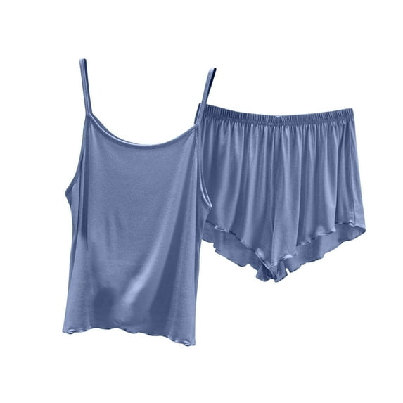 FAIWAD Women 2 Piece Pajama Set Sleeveless Crop Cami Tops and Elastic Waist Shorts Lounge Sleepwear Set