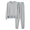 thumbnail image 1 of FAIWAD Women 2 Pieces Outfits Round Neck Irregular Split Sweatshirt Sweatpants Pullover Tracksuit, 1 of 9