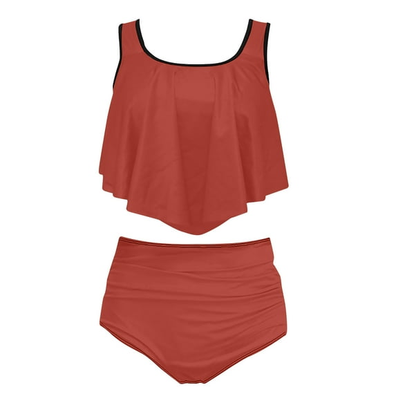 FAIWAD Women Bikini Set 2 Piece Flowy Ruffle Swimwear High Waisted Ruched Bottom Bathing Suit Beach Swimsuit