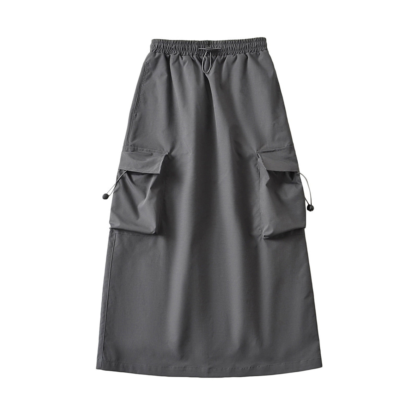 FAIWAD Women Cargo Skirt Elastic Waist Drawstring Maxi Skirt Ruched Vintage ALine Cargo Skirt