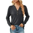 thumbnail image 1 of FAIWAD Women Casual Button Down V Neck Tunic Top Long Sleeve Solid Color Button Fall Winter Tops, 1 of 3