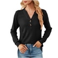 thumbnail image 1 of FAIWAD Women Casual Button Down V Neck Tunic Top Long Sleeve Solid Color Button Fall Winter Tops, 1 of 3