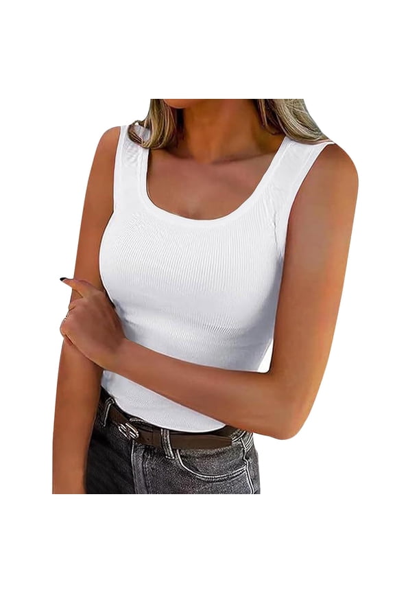 Tank Tops for Women Scoop Neck Fitted Ribbed Knit Camisole Summer Basic Slim Going out Tops for Women