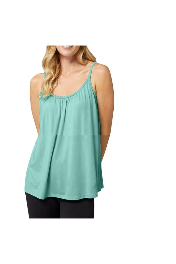 Women Casual Camisole with Removable Shelf Bra Spaghetti Straps Flowy Lounge Padded Cami Tank Top