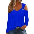 thumbnail image 1 of FAIWAD Women Cold Shoulder Tunic Tops Long Sleeve V Neck Solid Color Basic Shirts Fall Winter Casual Pullover Top, 1 of 5
