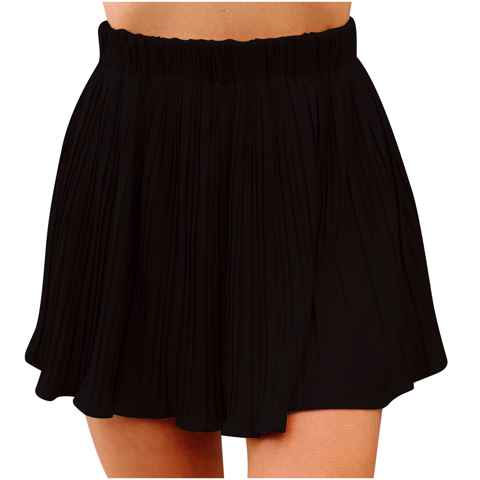 FAIWAD Women Elastic High Waist Pleated Skirt Stretch Flowy Short ...