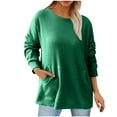 thumbnail image 1 of FAIWAD Women Fall Rib Long Sleeve Pullover Casual Basic Round Neck Solid Color Tops Loose Outfit with Pocket, 1 of 5