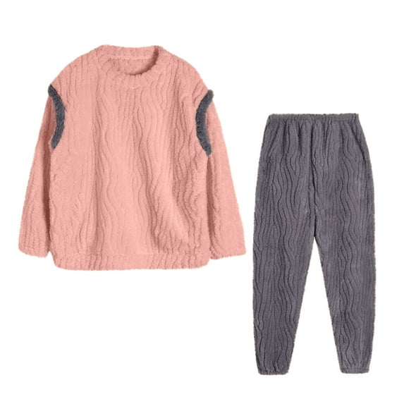 FAIWAD Women Fleece Warm Pajamas Sets Fall Winter Long Sleeve Pullover Top With Pants Plus Size Sleepwear Set
