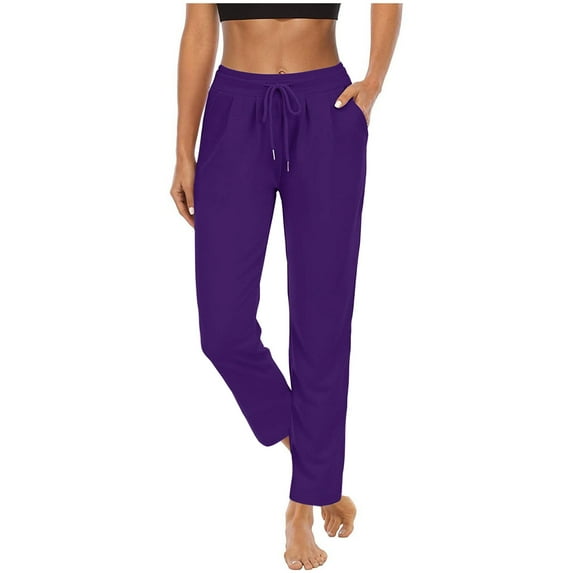FAIWAD Women Jogger Sweatpants Solid Color High Waisted Drawstring Workout Athletic Trousers (Large, Purple)