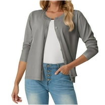 FAIWAD Women Long Sleeve Cardigan Solid Color Lightweight Button Down Loose Crewneck Daily Cardigans Matching Dress