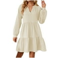 thumbnail image 1 of FAIWAD Women Long Sleeve Ruffle Tiered Dresses V Neck Loose A-Line Dresses Basic Party Cocktail Mini Dress, 1 of 4