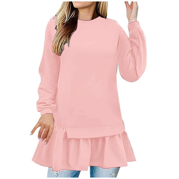 FAIWAD Women Long Sleeve Sweatshirt Dress Casual Ruffle Pleated Babydoll Dress Oversize Pullover Trendy Fall Winter Clothes
