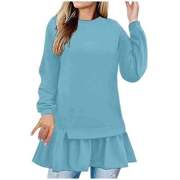 FAIWAD Women Long Sleeve Sweatshirt Dress Casual Ruffle Pleated Babydoll Dress Oversize Pullover Trendy Fall Winter Clothes