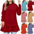 thumbnail image 1 of FAIWAD Women Long Sleeve Sweatshirt Dress Casual Ruffle Pleated Babydoll Dress Oversize Pullover Trendy Fall Winter Clothes, 1 of 5