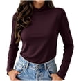 thumbnail image 1 of FAIWAD Women Long Sleeve Tops Turtleneck Ruffle Slim Fitted Shirts Stretchy Casual Layer Basic Tees, 1 of 7