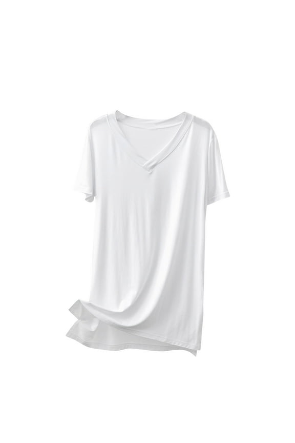 Women Loose Short Sleeve T-Shirt Round Neck Casual Side Split Tops Summer Lightweight Pullover Tees