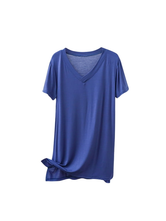 Women Loose Short Sleeve T-Shirt Round Neck Casual Side Split Tops Summer Lightweight Pullover Tees