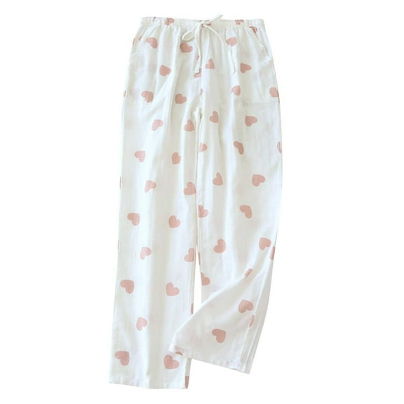 FAIWAD Women Pajama Pants Elastic High Waist Heart Print Drawstring Comfy Casual Bottom Pants with Pockets
