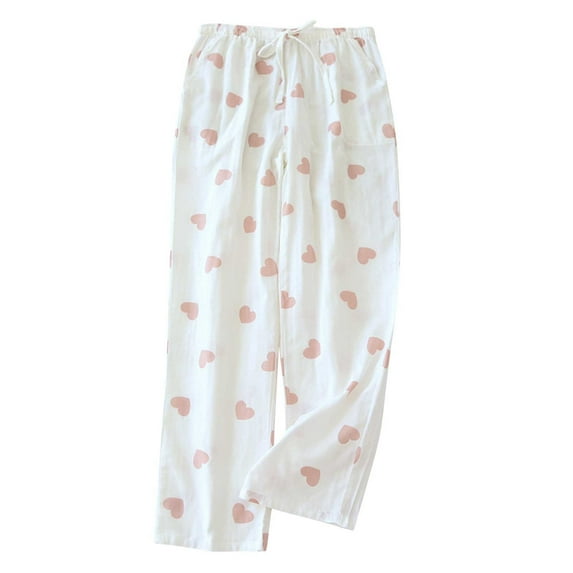 FAIWAD Women Pajama Pants Elastic High Waist Heart Print Drawstring Comfy Casual Bottom Pants with Pockets