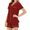 thumbnail image 1 of FAIWAD Women Pajamas Set Short Sleeve Lapel Button Shirt Tops and Elastic Waist Short Pants, 1 of 6