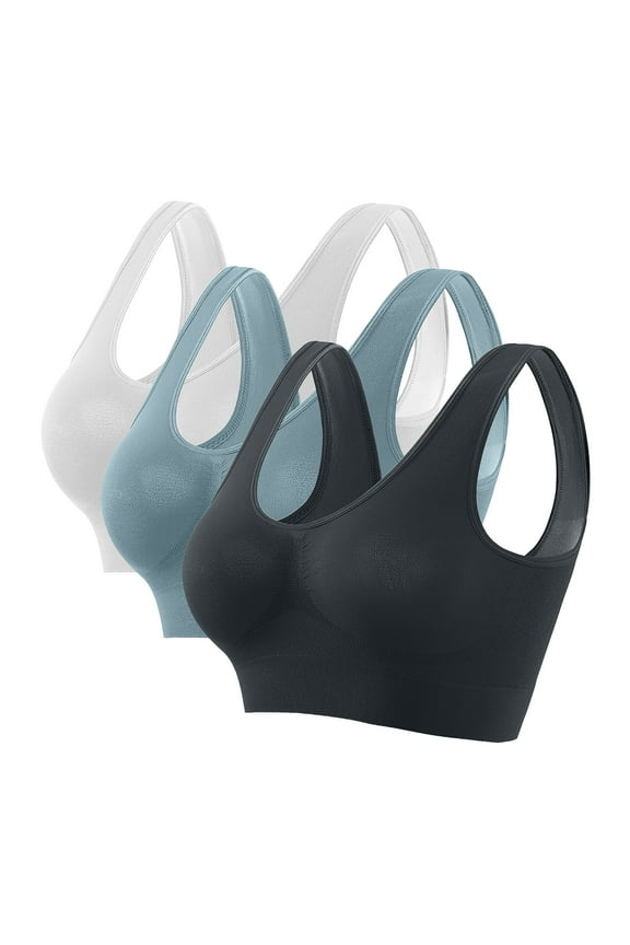 Women Plus Size 3-Pack Bra Seamless Sports Racerback Yoga Bralette Full Coverage Breathable Underwear