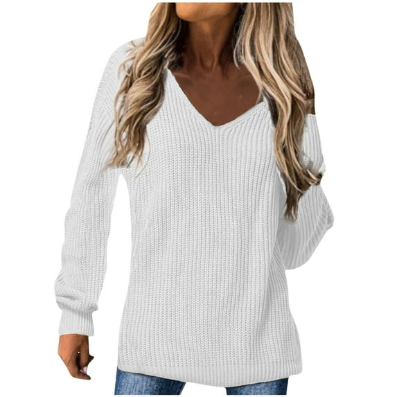 FAIWAD Women Plus Size Casual Knit Sweater Long Sleeve V Neck Solid Color Lightweight Baggy Tops
