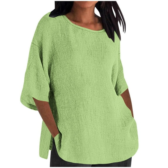 FAIWAD Women Plus Size Tops 2024 Summer Casual Short Sleeve Blouse Crewneck Solid Color Going Out Tops