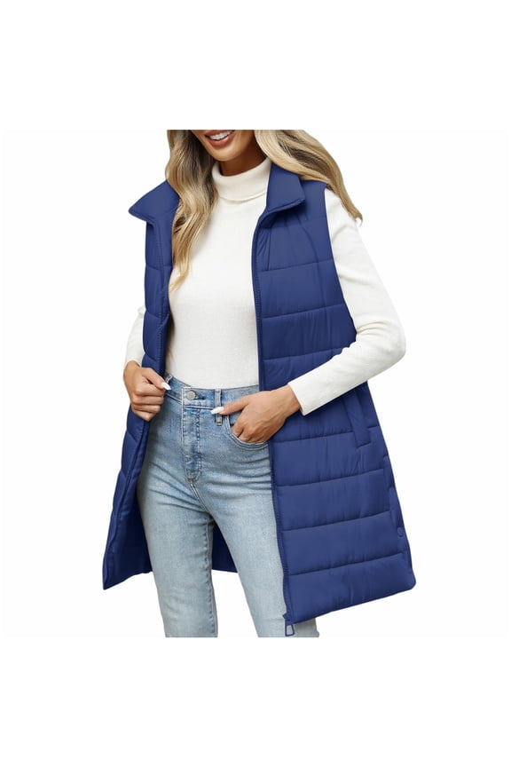 Women Quilted Hooded Vest Padded Sleeveless Long Puffer Jacket Fall Winter Thicken Warm Outerwear