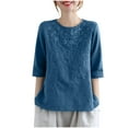 thumbnail image 1 of FAIWAD Women Retro Cotton Linen Tops Summer Half Sleeve Embroidered Blouse Loose Bohemian Clothes, 1 of 9