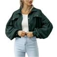 thumbnail image 1 of FAIWAD Women Short Corduroy Jacket Solid Color Lapel Button Coats Lantern Long Sleeve Outwear (X-Large, Green), 1 of 6