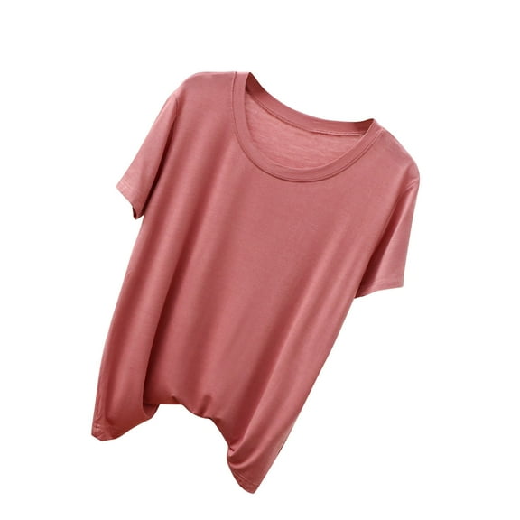 FAIWAD Women Short Sleeve Tops Summer Solid Color Comfy Shirts Round Neck Tunics Loose Tees Blouses