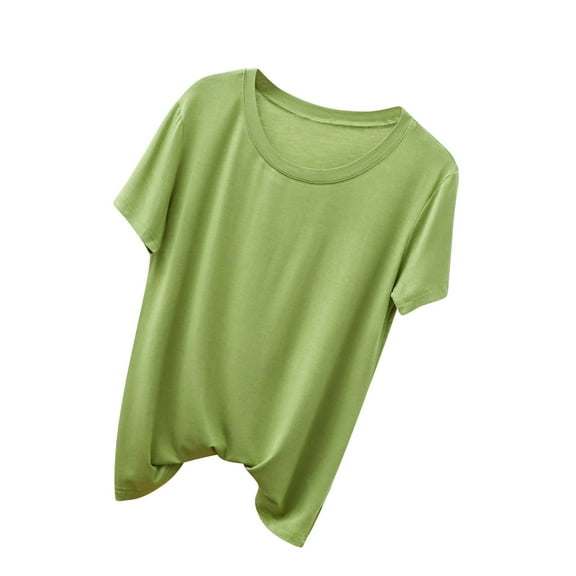 FAIWAD Women Short Sleeve Tops Summer Solid Color Comfy Shirts Round Neck Tunics Loose Tees Blouses
