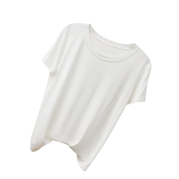 FAIWAD Women Short Sleeve Tops Summer Solid Color Comfy Shirts Round Neck Tunics Loose Tees Blouses