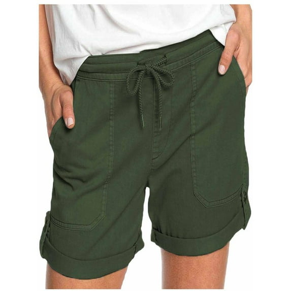 FAIWAD Women Shorts Elastic High Waist Drawstring Lounge Shorts Rolled Hem Summer Streetwear Shorts with Pockets