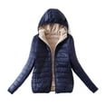 thumbnail image 1 of FAIWAD Women Slim Puffer Jacket Fleece Lined Warm Quilted Hooded Coat Solid Color Lightweight Coat (X-Large, Navy1), 1 of 7