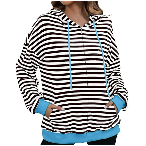FAIWAD Women Striped Oversized Hoodie Long Sleeve Striped Hooded Sweatshirt Fall Trendy Casual Clothes
