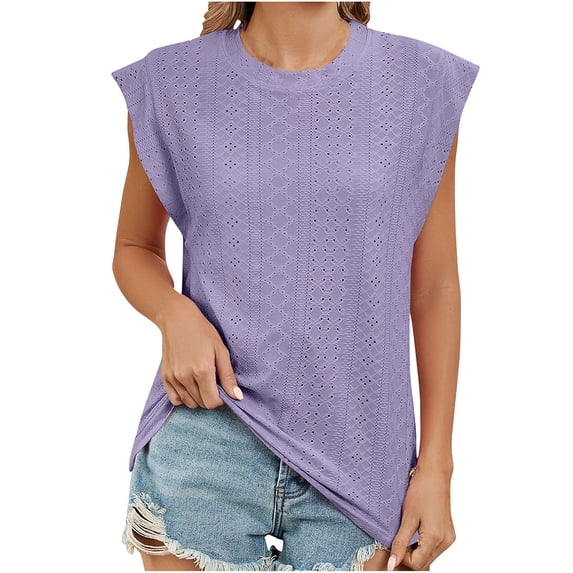 FAIWAD Women Summer Cap Sleeve Mesh T-Shirts Casual Round Neck Textured Loose Basic Tank Tops
